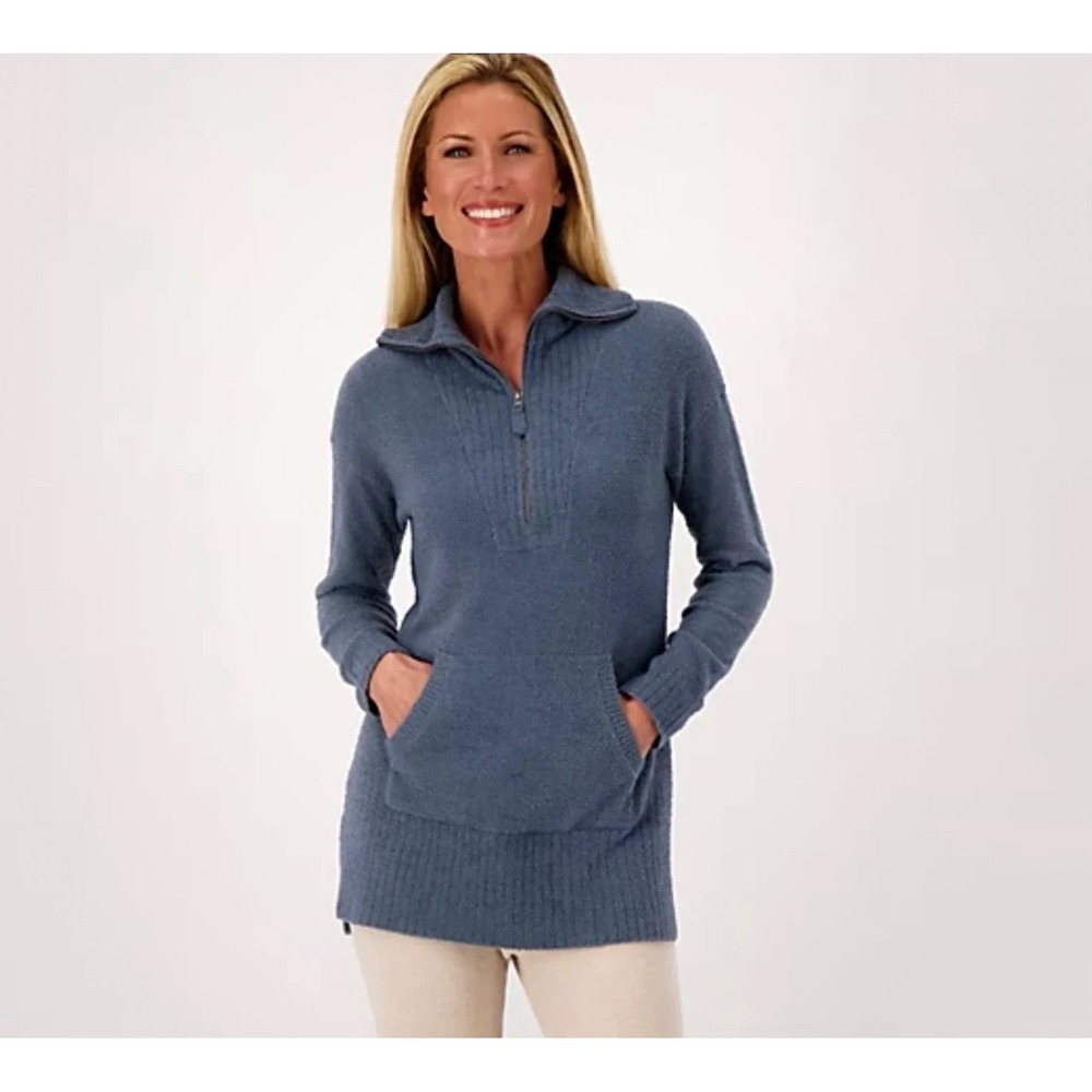 Barefoot Dreams Cozychic Lite Half Zip Tunic Sweater Women Small Gray Old Money